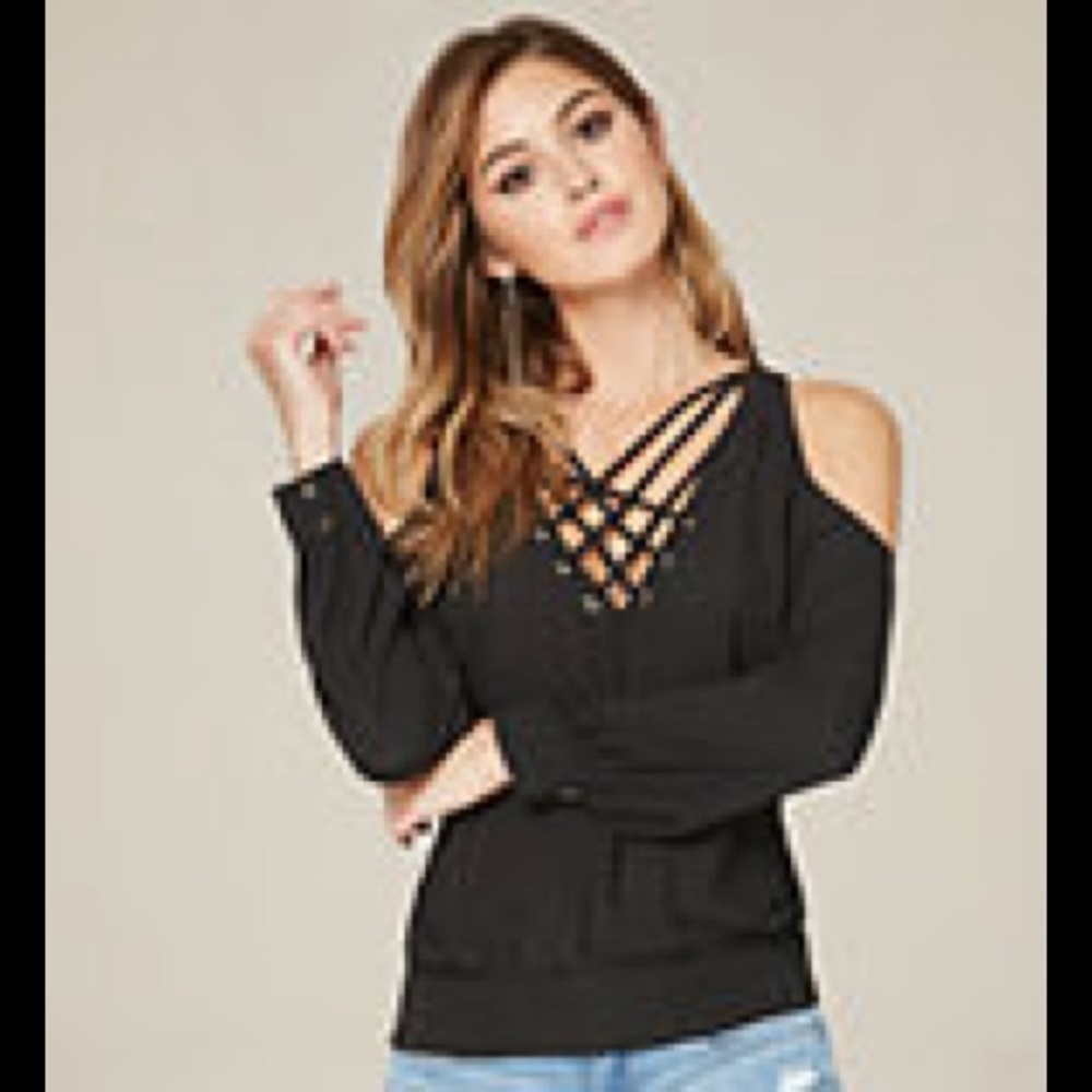 Bebe Alesandra Shoulder Blouse NWOT